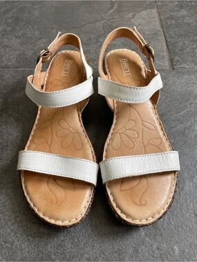 Børn Women's White Leather Slingback Wedge Sandals - Size 8M